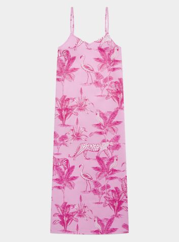 Women's Cotton Slip Nightdress - Pink Botanical Jungle