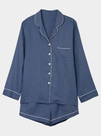 Linen Pyjama Shorts Set - Blueberry
