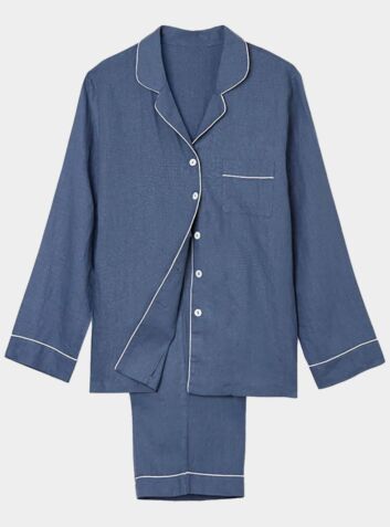Linen Pyjama Trouser Set - Blueberry