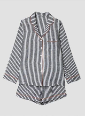Linen Pyjama Shorts Set - Midnight Stripe