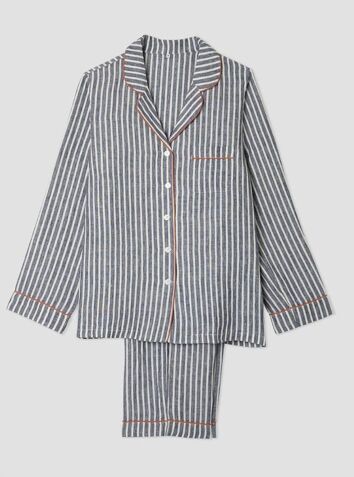 Midnight Stripe Linen Pyjama Trouser Set