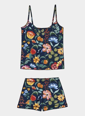 Women's Organic Cotton Cami Short Set - Florals on Navy