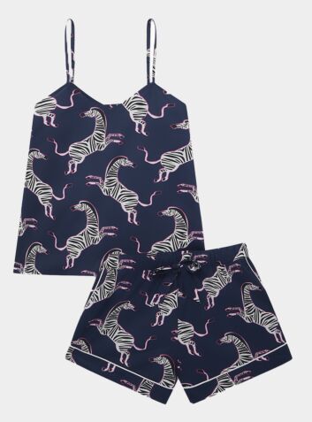 Women's Organic Cotton Cami Short Set - Pink Zebra on Navy