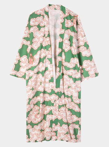 Women's Organic Cotton & Linen Kimono - Green Clouds