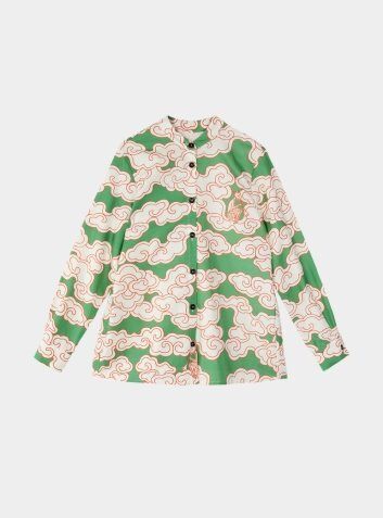 Women's Organic Cotton & Linen Pyjama Shirt - Green Clouds