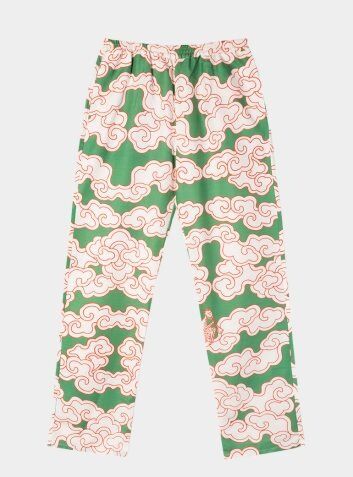 Women's Organic Cotton & Linen Pyjama Trouser - Green Clouds