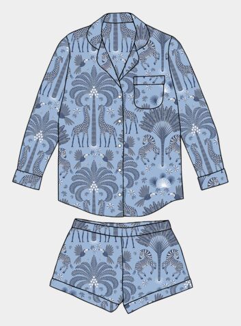 Women's Organic Cotton Long Sleeve Pyjama Short Set - Favourite Travels