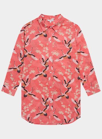  Japanese Crane on Coral Women's Organic Cotton Nightshirt