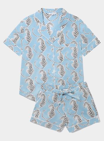 Women's Organic Cotton Pyjama Short Set - Blue Leopards