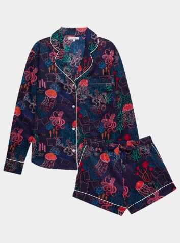 Women's Organic Cotton Pyjama Short Set - Dark Sea