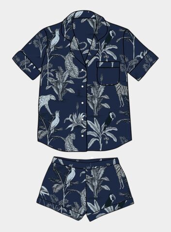 Women's Organic Cotton Pyjama Short Set - Navy Botanical Jungle (COMING SOON - MARCH 2023)