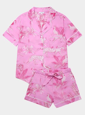 Women's Organic Cotton Pyjama Short Set - Pink Botanical Jungle