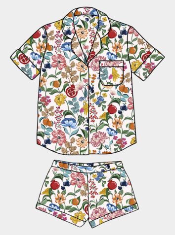 Women's Organic Cotton Pyjama Short Set - Floral on White