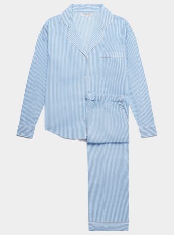 Women's Organic Cotton Pyjama Trouser Set - Blue & White Stripe