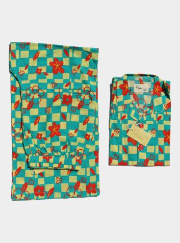 Unisex Organic Cotton Pyjama Trouser Set - Can Chess (Blue)