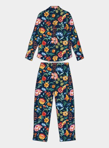 Women's Organic Cotton Pyjama Trouser Set - Florals on Navy