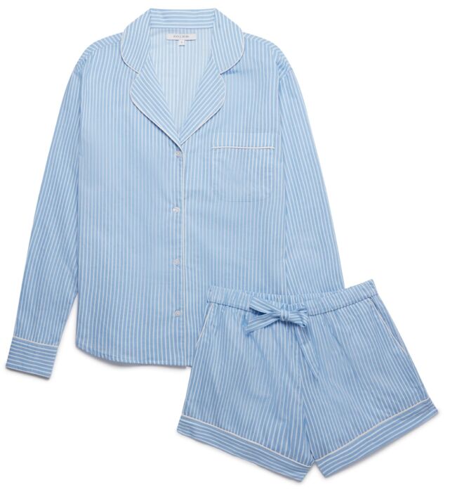 Lærd bus Effektiv Myza | Women's Organic Cotton Long Sleeve Pyjama Short Set - Blue & White  Stripe | myza