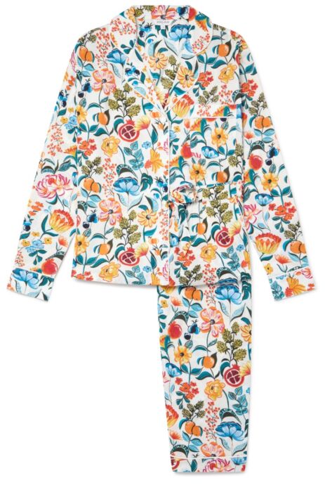 Women's Organic Cotton Pyjama Trouser Set - Florals on White | Myza ...