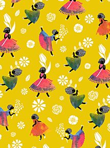 Flower Girls - Yellow Non Woven Wallpaper