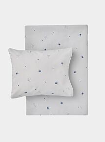 Organic Cotton Bed Linen Set - Crowns Grey / Blue