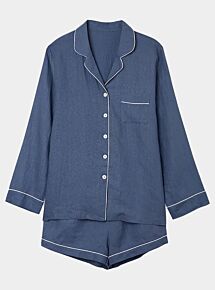 Women's Navy Linen Pyjama Short - Set/Separate