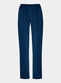 Wide Leg Silk Satin Trousers - Navy Blue
