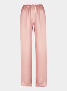 Wide Leg Silk Satin Trousers - Shell Pink