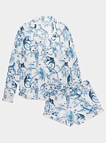 Women's Cotton Long Sleeve Pyjama Short Set - Chinoiserie Whimsy