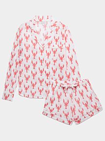 Women's Organic Cotton Long Sleeve Pyjama Short Set - Red Lobster
