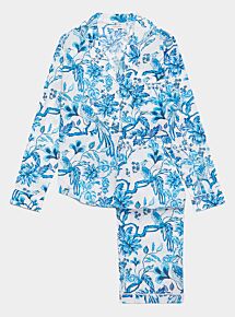 Women's Cotton Pyjama Trouser Set - Birds in Blue (SALE)