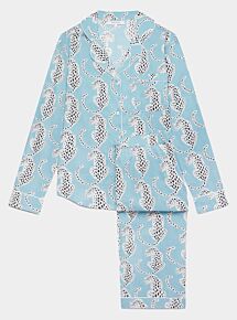 Women's Cotton Pyjama Trouser Set - Blue Leopards
