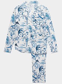 Women's Cotton Pyjama Trouser Set - Chinoiserie Whimsy