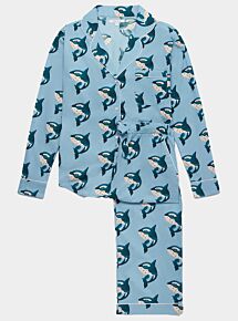 Women's Cotton Pyjama Trouser Set - Whales on Blue