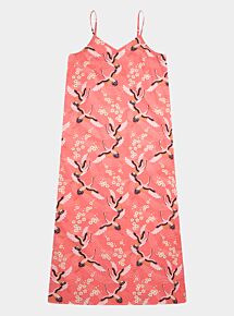 Women's Cotton Slip Nightdress - Japanese Crane on Coral