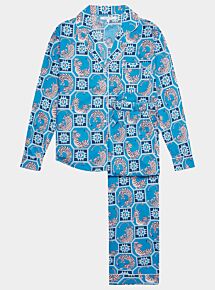 Women's Organic Cotton Pyjama Trouser Set - Pink Tiger on Blue (SALE)