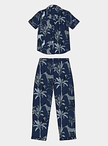 Navy Botanical Jungle Women's Short Sleeve Organic Cotton Pyjama Trouser Set