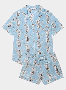 Blue Leopards Women's Short Sleeve Organic Cotton Pyjama Short Set