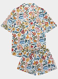 Floral on White Women's Short Sleeve Organic Cotton Pyjama Short Set