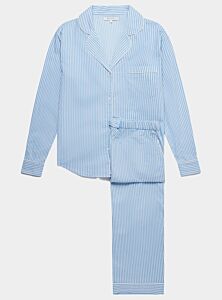 Blue & White Stripe Women's Long Sleeve Organic Cotton Pyjama Trouser Set