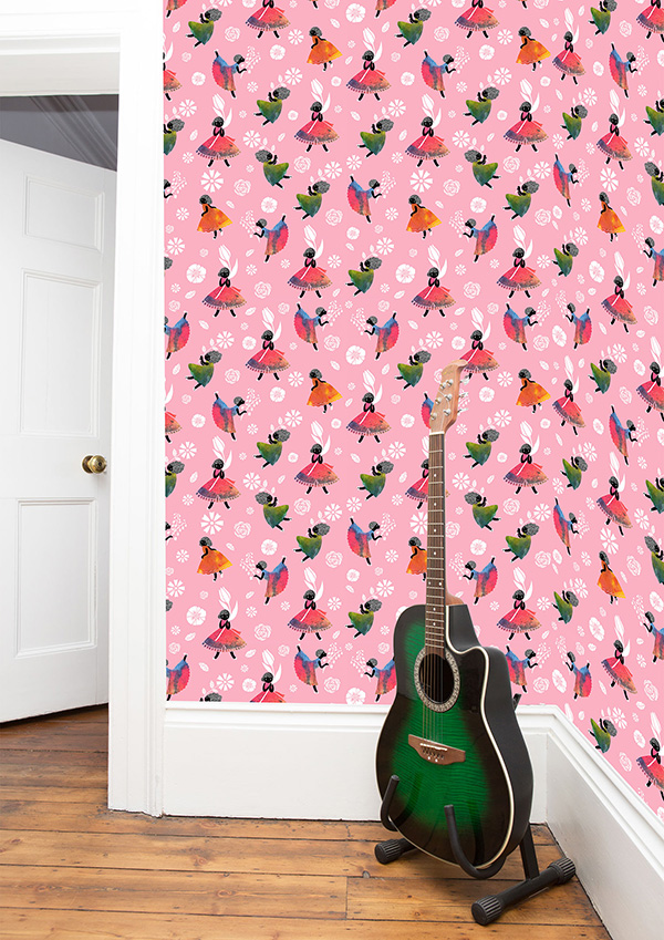 Flower Girls - Pink Non Woven Wallpaper