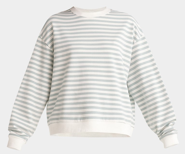 Paisie Cotton Sweatshirt in Light Green and White Stripe