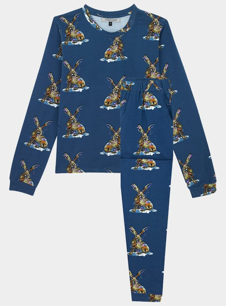 Women's Cotton Loungewear Trouser Set - Navy Snow Hare - Their Nibs