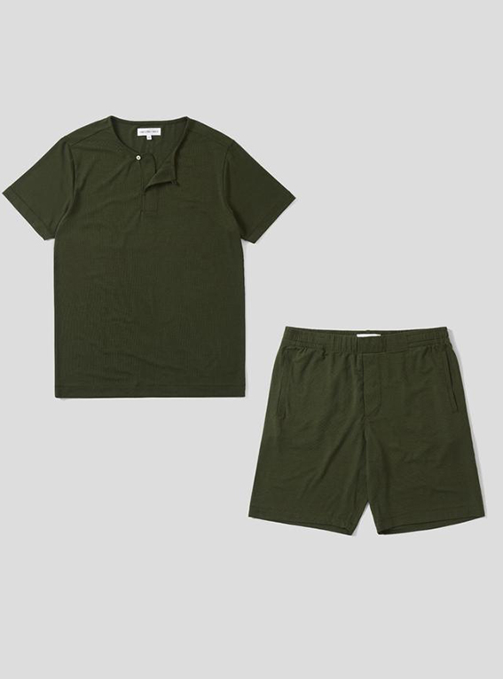 Myza Christmas Gift Guide - Men - Hamilton Hare Mens Jersey Short Sleeve Pyjama Short Set - Olive 